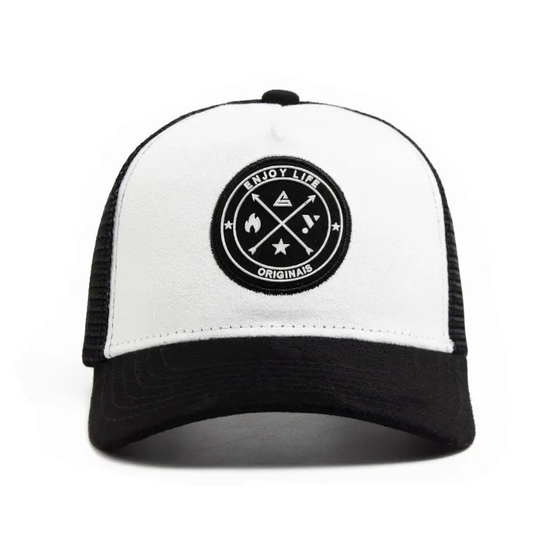 White & Black Summer Mesh Snapback Icon Cap