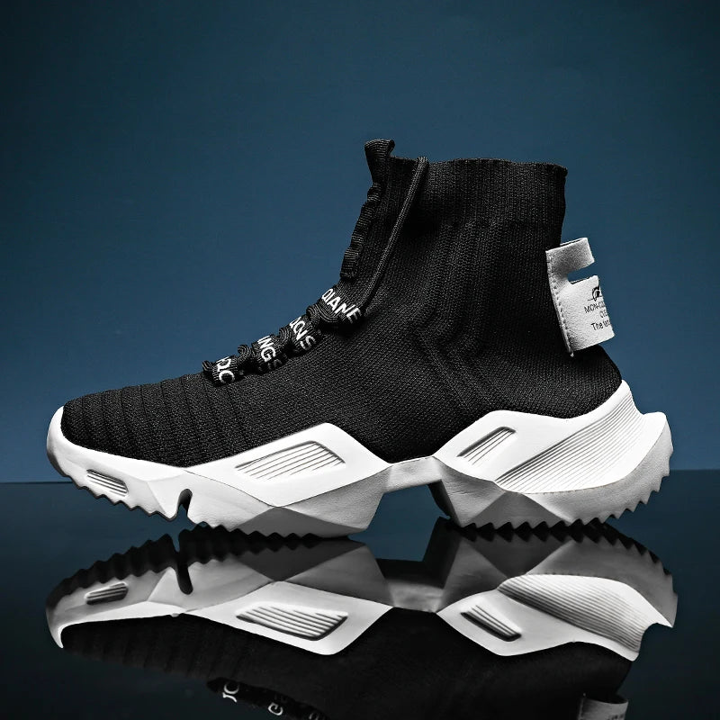 Men’s Black High-Top Mesh Sneakers (White Sole)