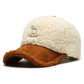 White & Brown Lambswool Winter Cap – Embroidered R
