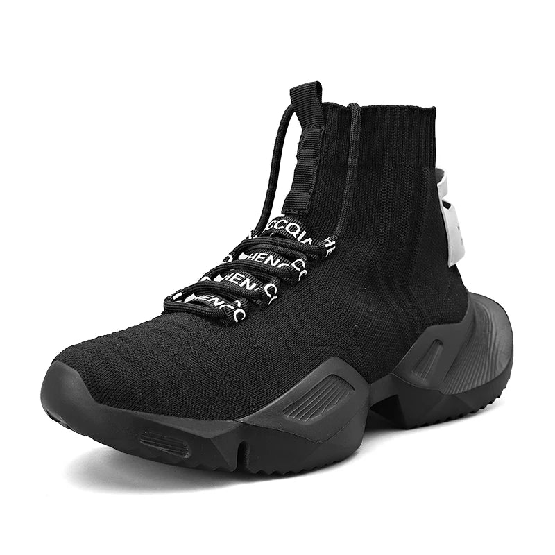 Men’s Black High-Top Mesh Sneakers (Black Sole)