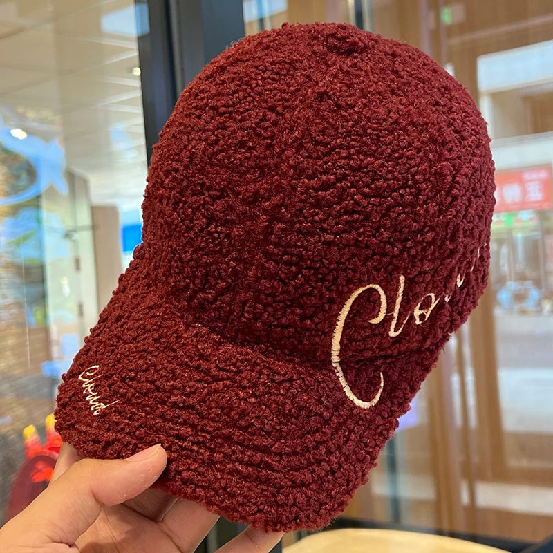 Red Winter Embroidery Letter Baseball Cap