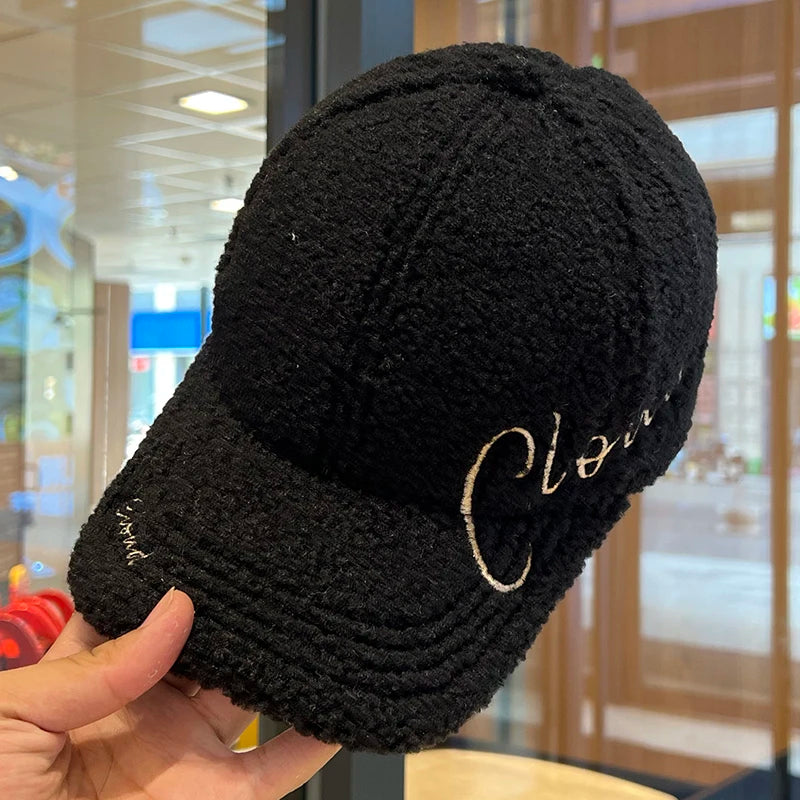 Black Winter Embroidery Letter Baseball Cap