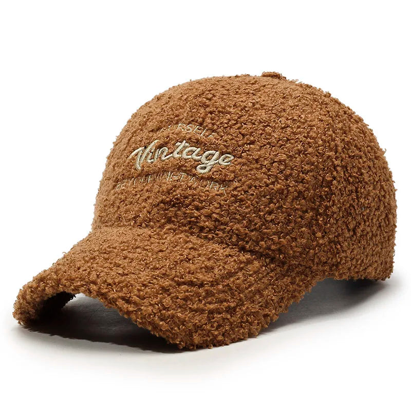 Brown Teddy Plush Warm Baseball Cap