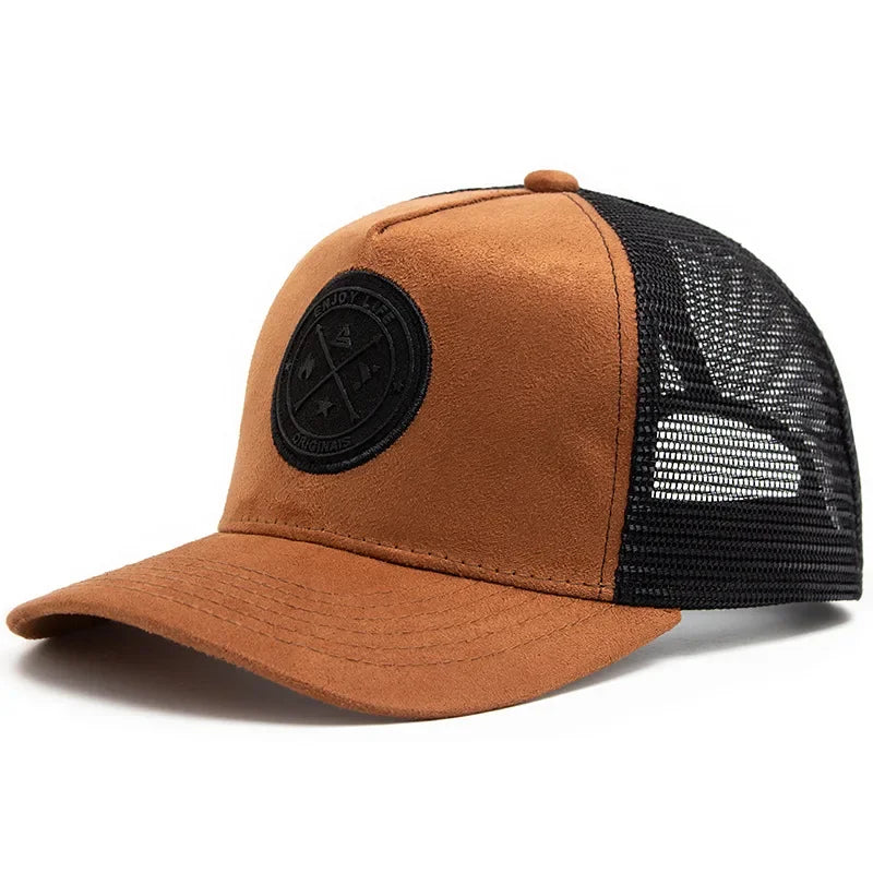 Brown Suede Mesh Embossed Icon Cap