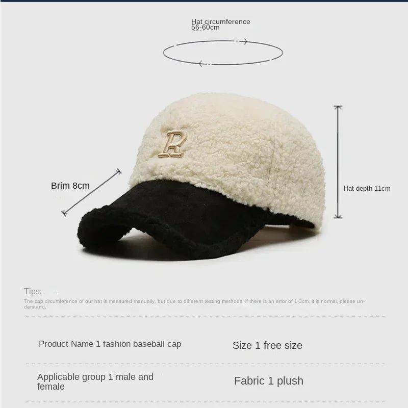 White & Brown Lambswool Winter Cap – Embroidered R