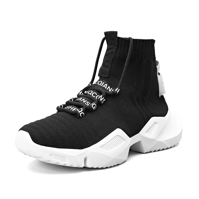 Men’s Black High-Top Mesh Sneakers (White Sole)