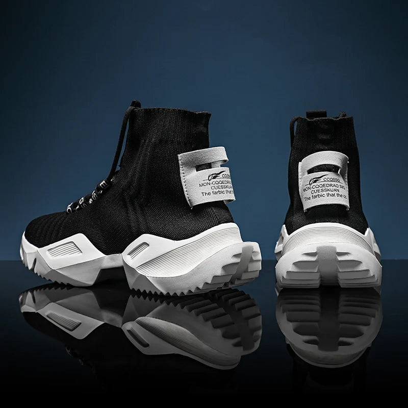 Men’s Black High-Top Mesh Sneakers (White Sole)