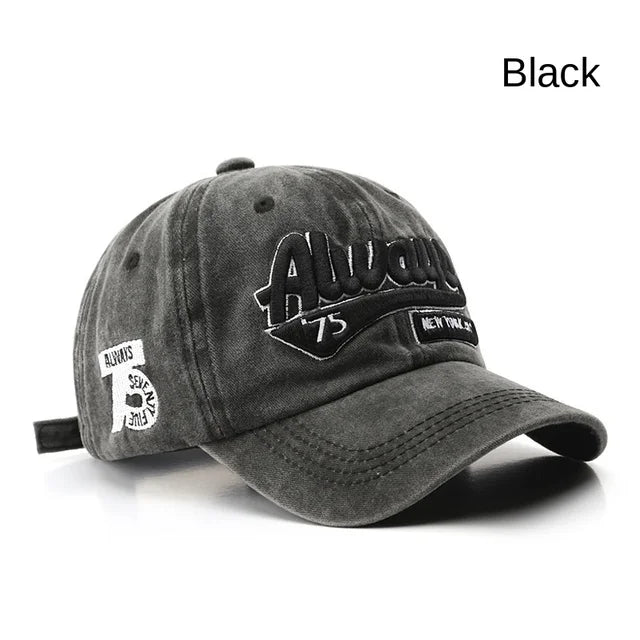 Black Vintage “Always 75” Embroidery Baseball Cap