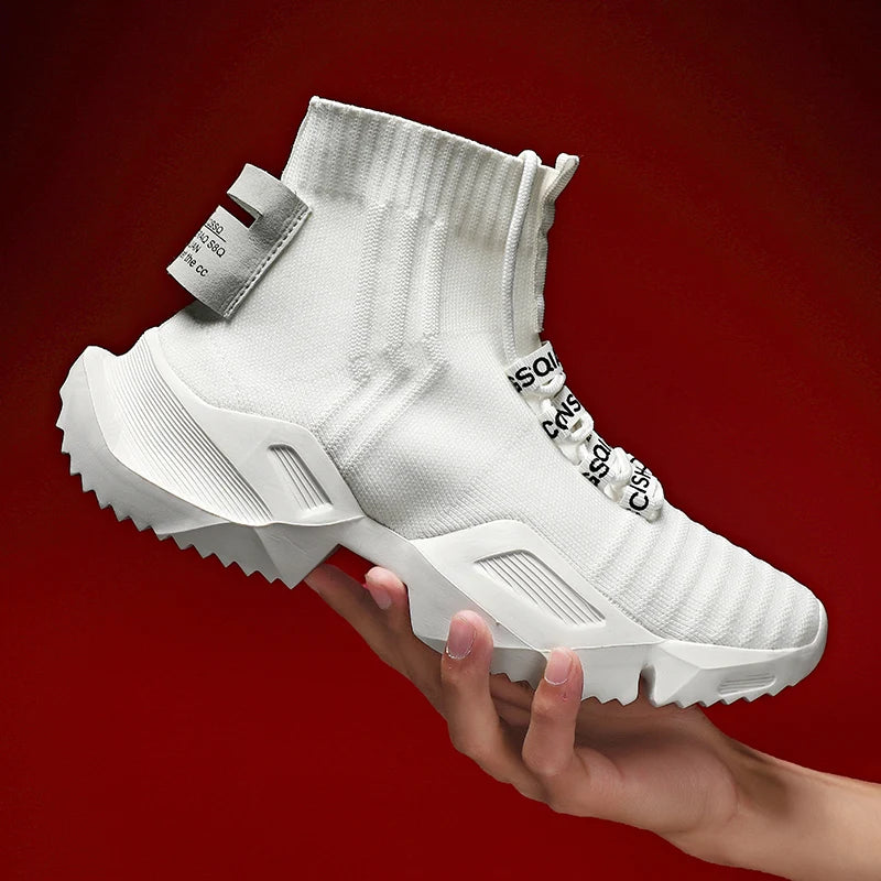 Men’s White High-Top Mesh Running Sneakers