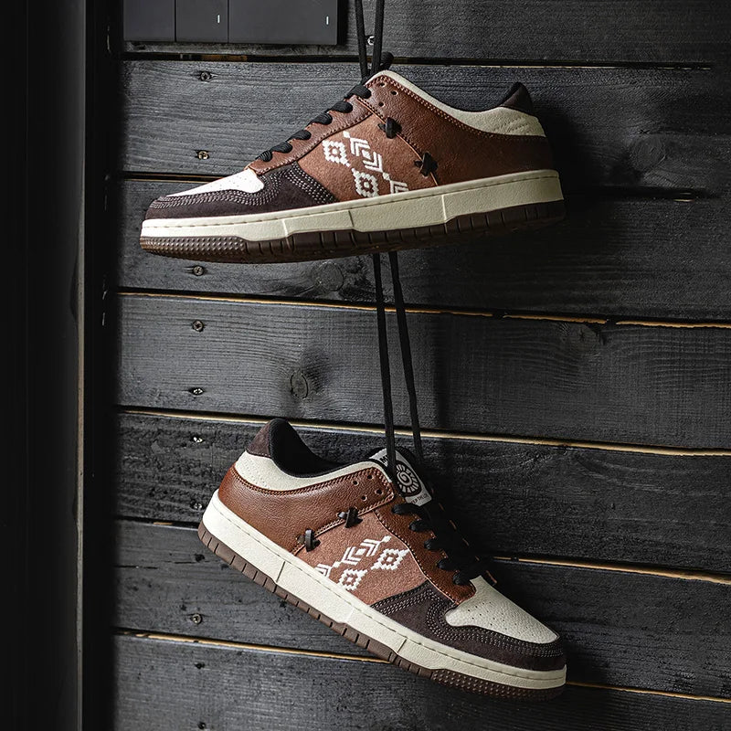 MRA™ Retro Brown Embroidered Sneakers