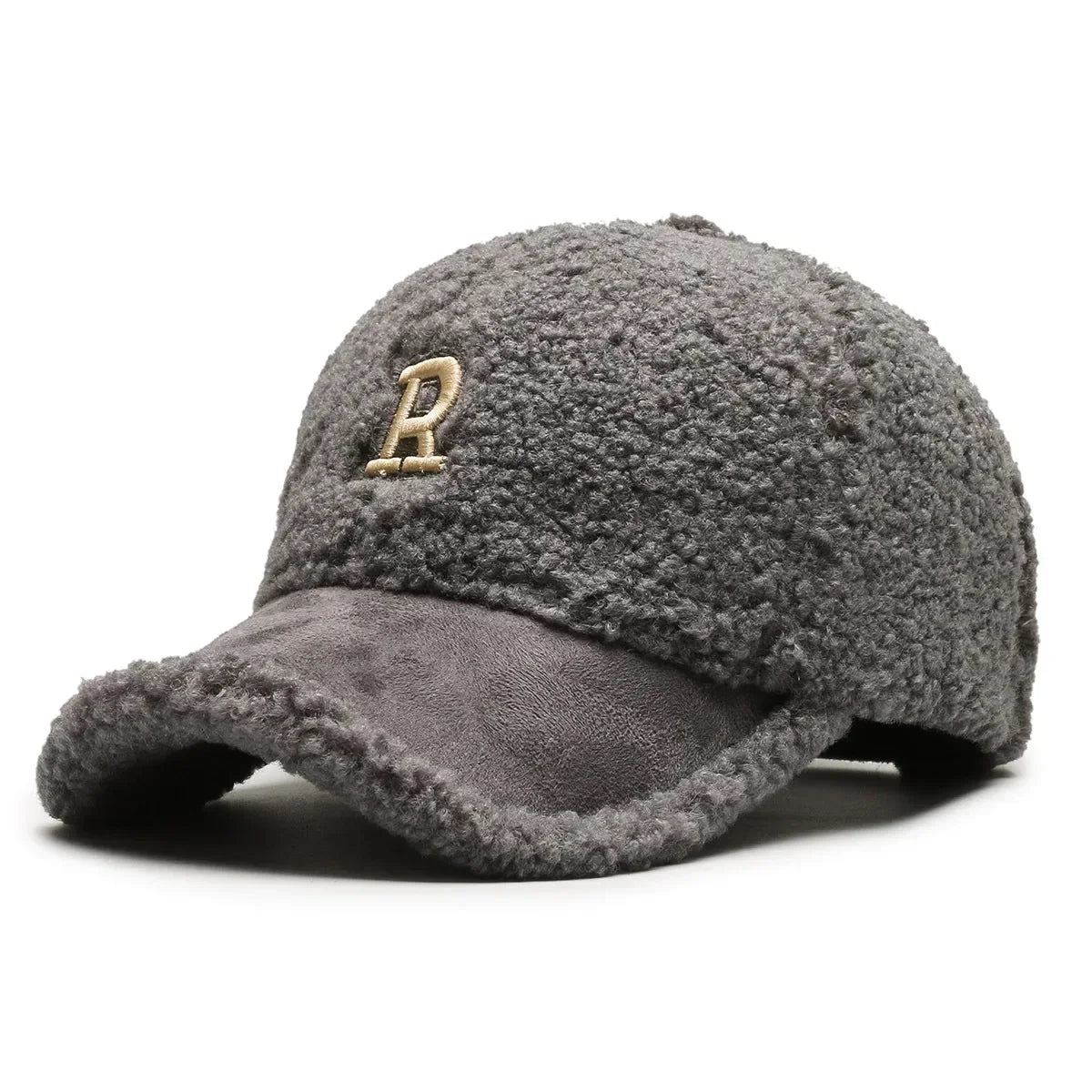 Grey Lambswool Winter Baseball Cap – Embroidered R