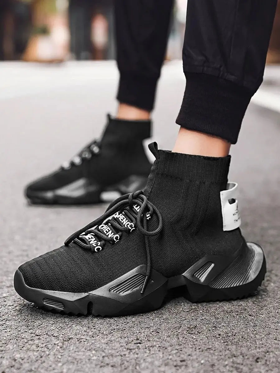 Men’s Black High-Top Mesh Sneakers (Black Sole)