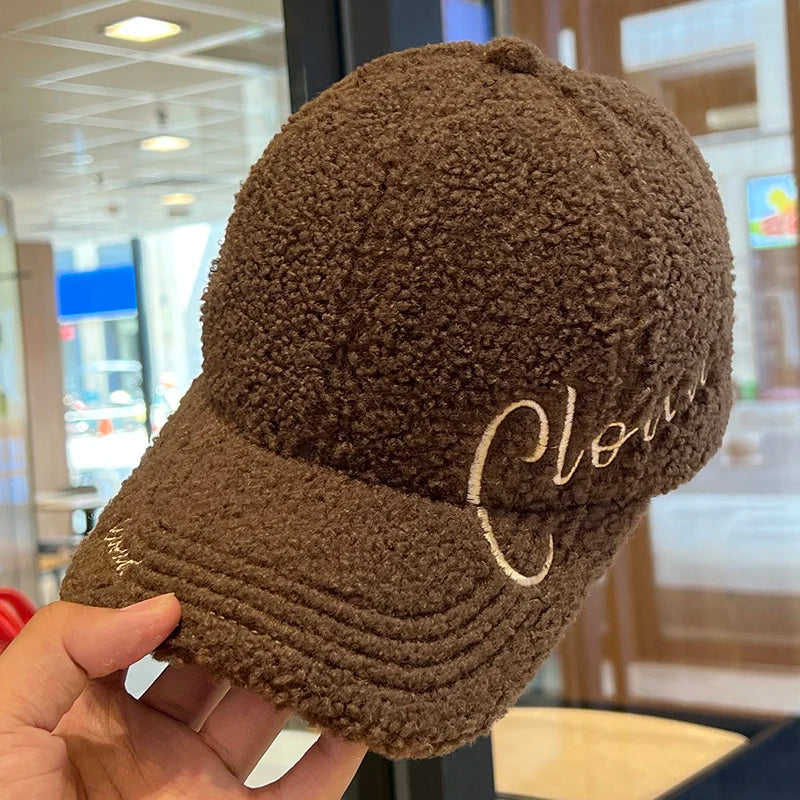 Brown Winter Embroidery Letter Baseball Cap