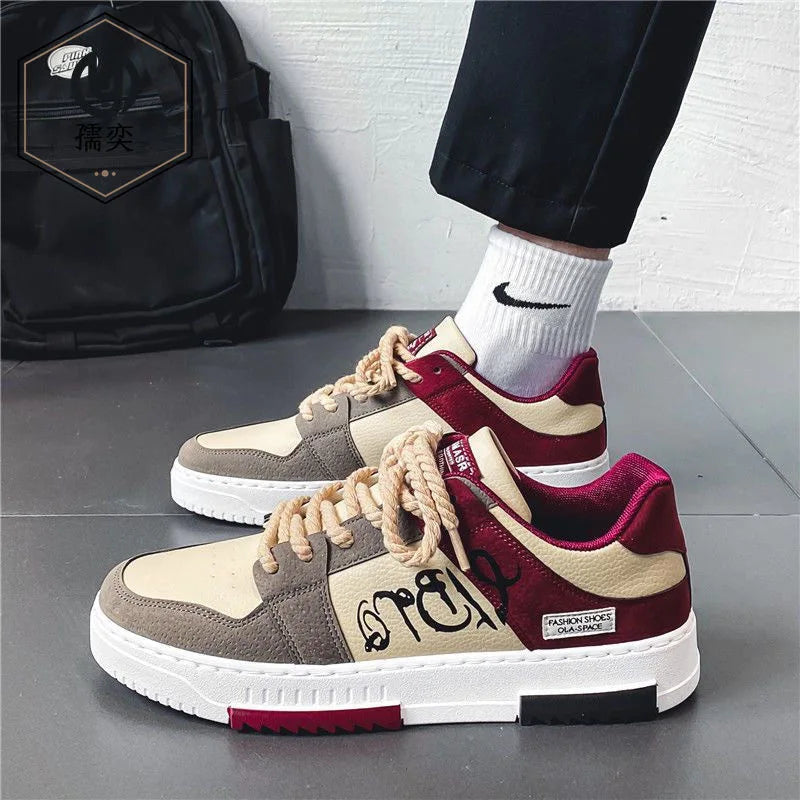 Men’s Red Canvas Thick-Sole Sneakers