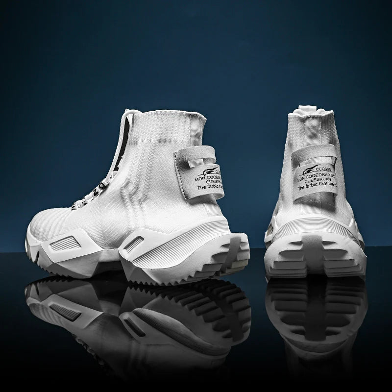 Men’s White High-Top Mesh Running Sneakers