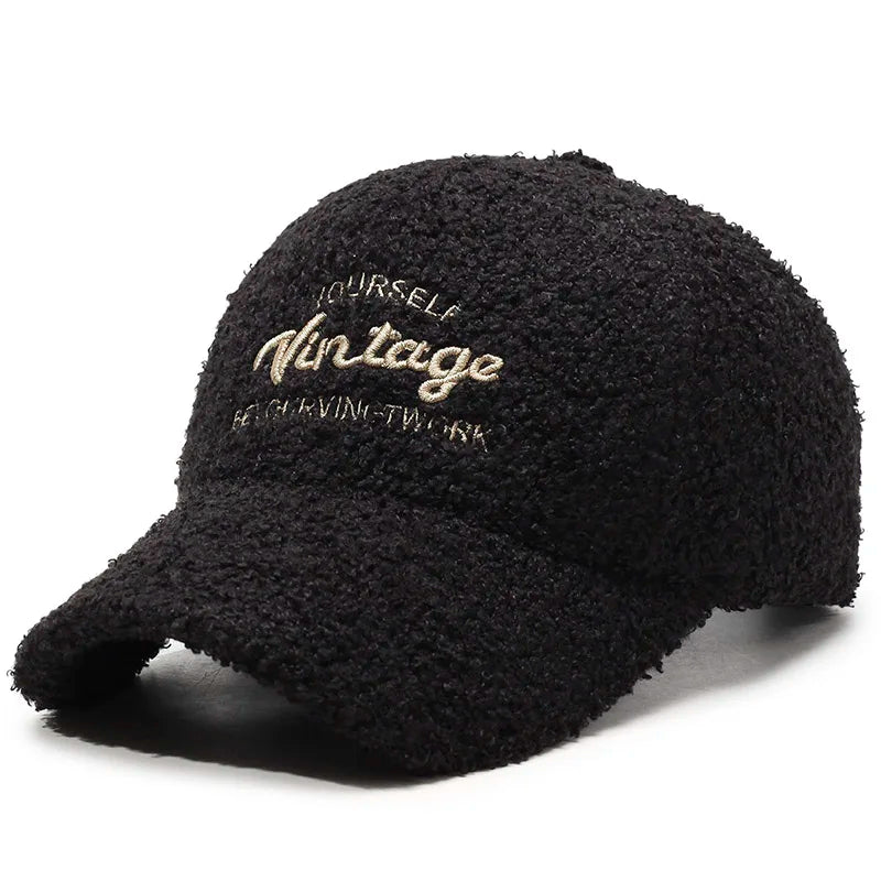 Black Teddy Plush Warm Baseball Cap