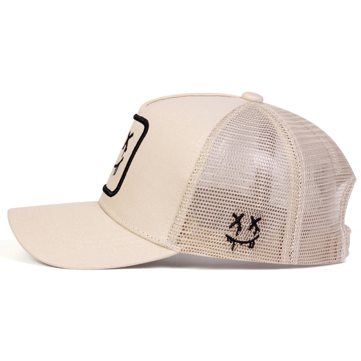 Beige XX Smiling Face Embroidered Mesh Baseball Cap