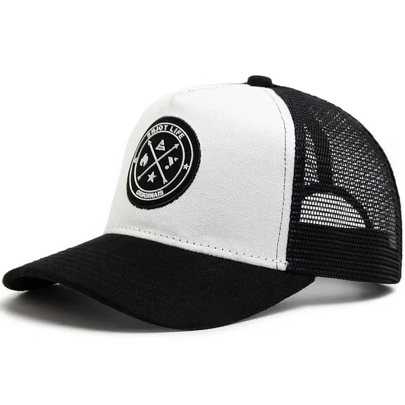 White & Black Summer Mesh Snapback Icon Cap