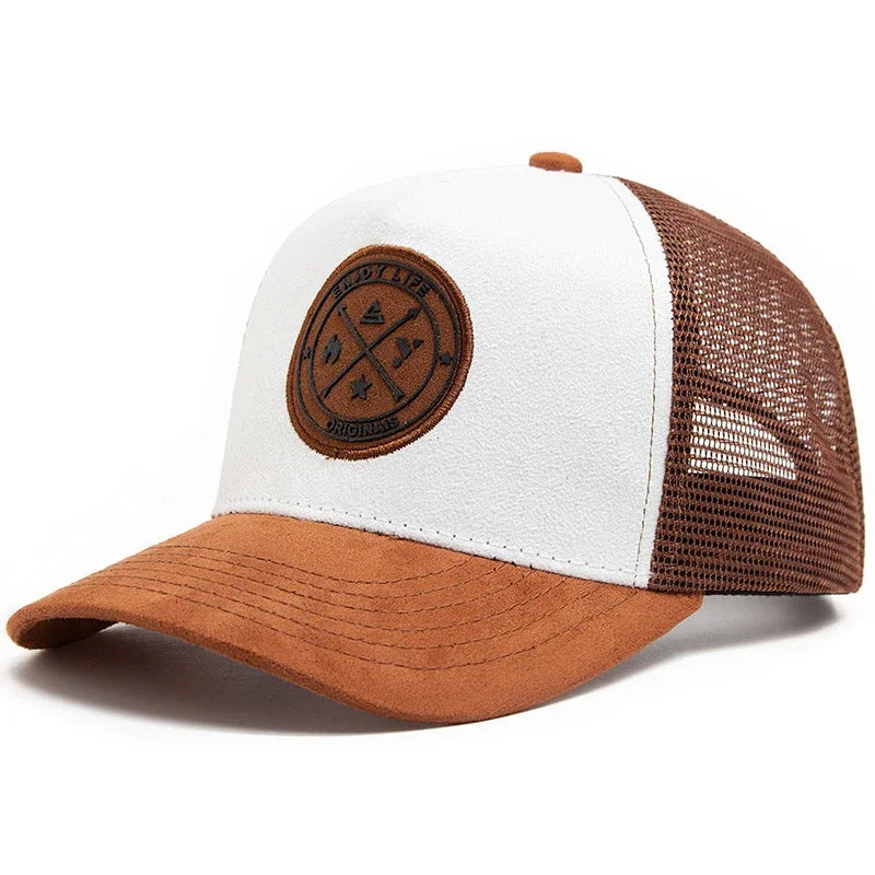 White & Brown Mesh Icon Baseball Cap