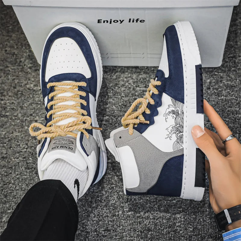WaveLine™ Dark Blue High-Top Sneakers