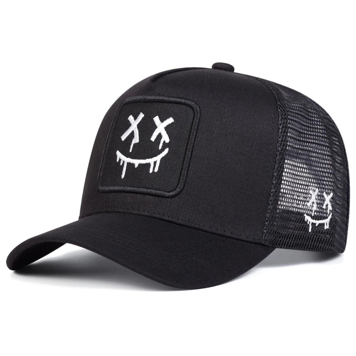Black XX Smiling Face Embroidered Mesh Baseball Cap