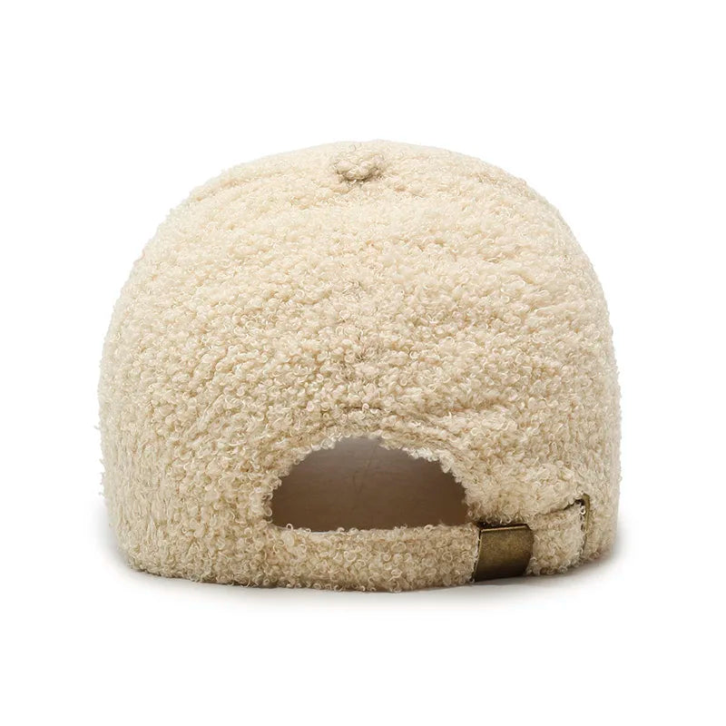 Beige Teddy Plush Warm Baseball Cap