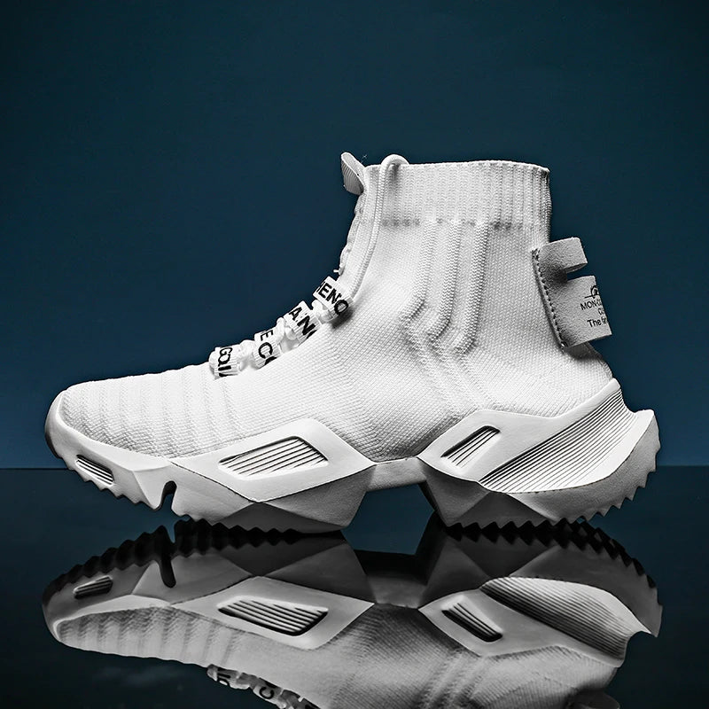 Men’s White High-Top Mesh Running Sneakers