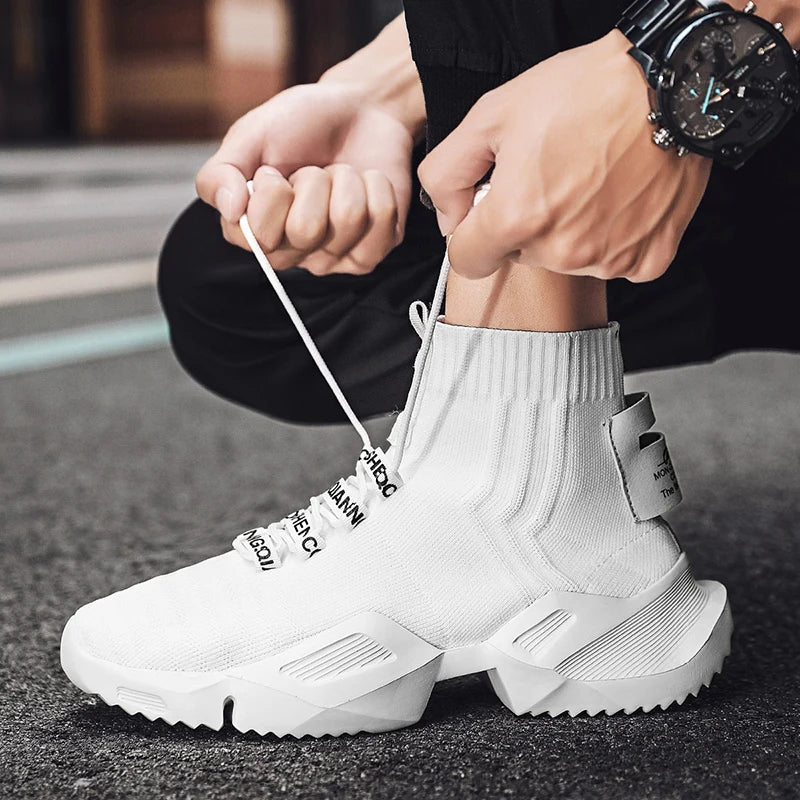 Men’s White High-Top Mesh Running Sneakers